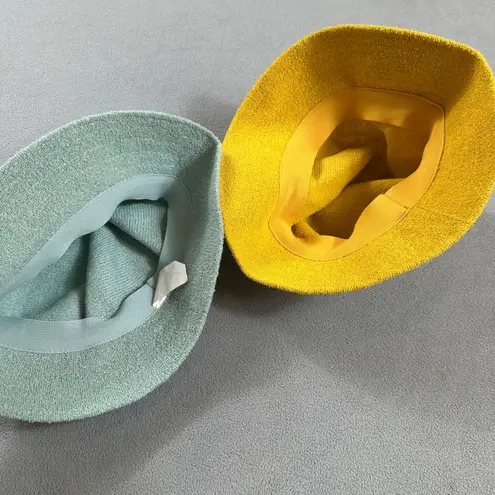 Bucket Hats Set Yellow Teal Textured Knit Winter Fall Fashion Accessory NWOT