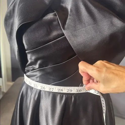 Women Black Satin Off The Shoulder Full Length Formal Dress Corset Back Size 10 Black