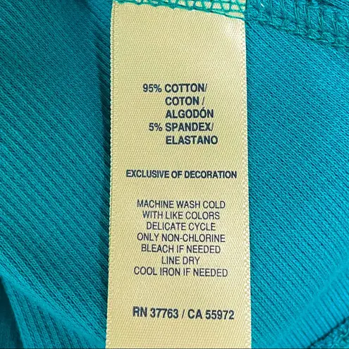 Rafaella Teal Blue Green V Neck 3/4 Sleeve Textured Stripe Top NWT 1X Stretch