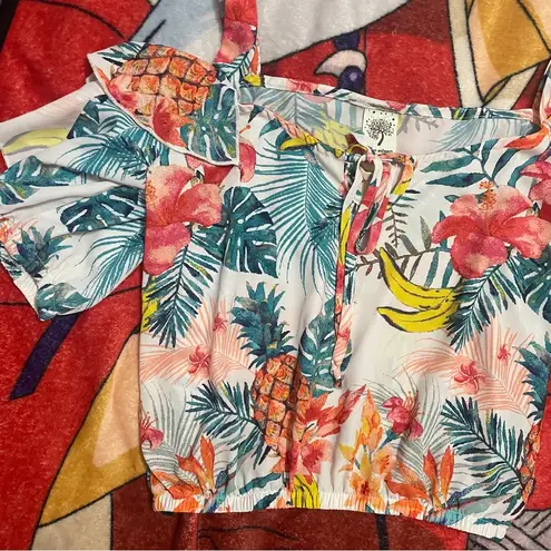 Self Esteem White and multicoloured Hawaiian print crop top size medium