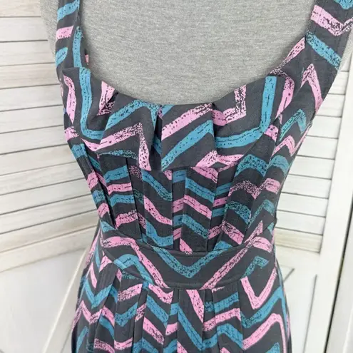 Marc by Marc Jacobs Marc Jacobs Pleated Ruffle Chevron Print Silk Knit Dress Grey Pink Blue XS