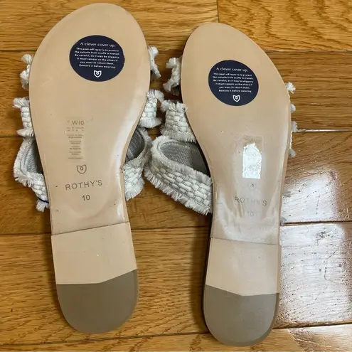ROTHY’S retired triple band seashell fringe white slip on flat sandals Sz 10