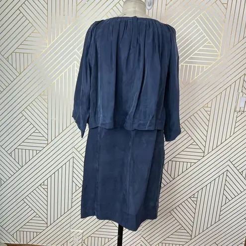 Apiece Apart Dress Cape Sleeve Layered Sheath Tasseled Cupro Navy Blue Size 6