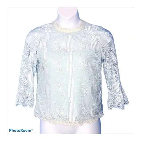 Heartloom Baby Blue Victorian Lace Bell Sleeve Blouse Size Small