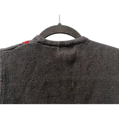 Vintage 90's Ugly Christmas Vest Size Medium Knit Holly Candy Cane Beads Holiday Black