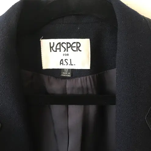 Kasper  for A.S.L. Blazer 100% Wool Navy Notched Collar Button Sz 12 EUC