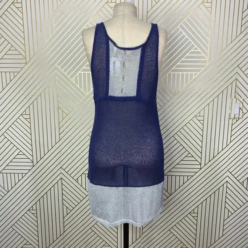 Qi Knit Tank Top Tunic Navy Blue Silver