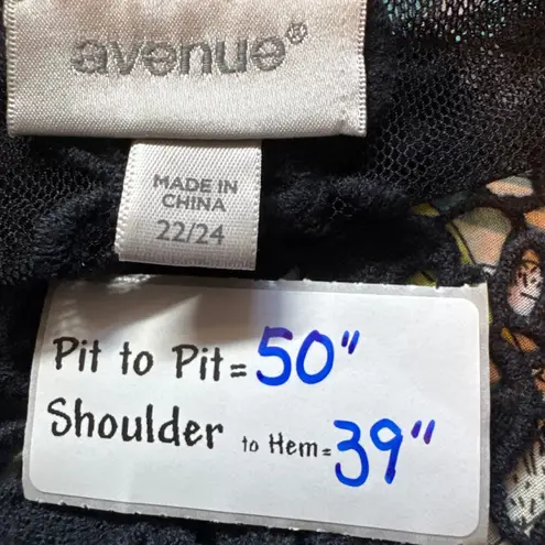 Avenue Floral Print Kimono Open Front Plus Size 22/24 Black Lace Trim Topper