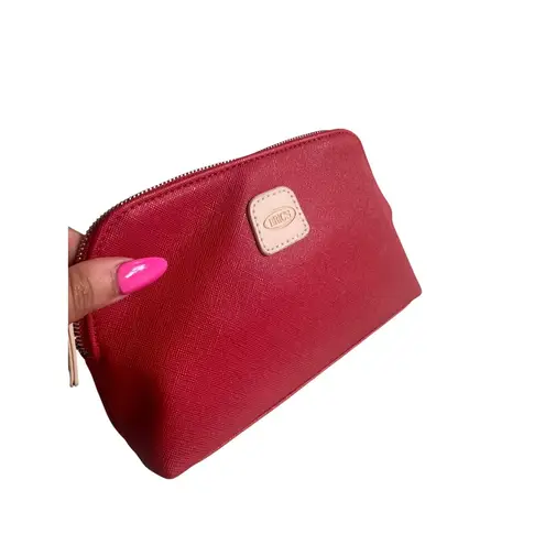 BRICS Red Leather Travel Cosmetic Makeup Toiletry Bag
