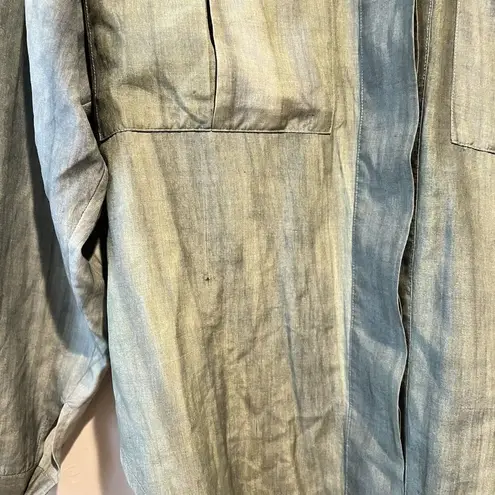 Vintage Silk Button Up Shirt Blouse Small Tie Dye Indie Classic Army Green Cute