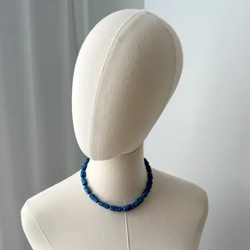 Vintage Blue Textured Beaded African Style Y2K Short Chunky Chocker Necklace