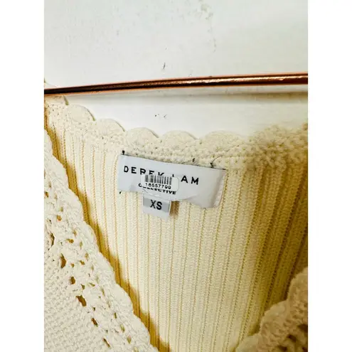 DEREK LAM 10 CROSBY x RTR White Knit Ribbed Crochet Knit Midi Dress Size XS Yellow