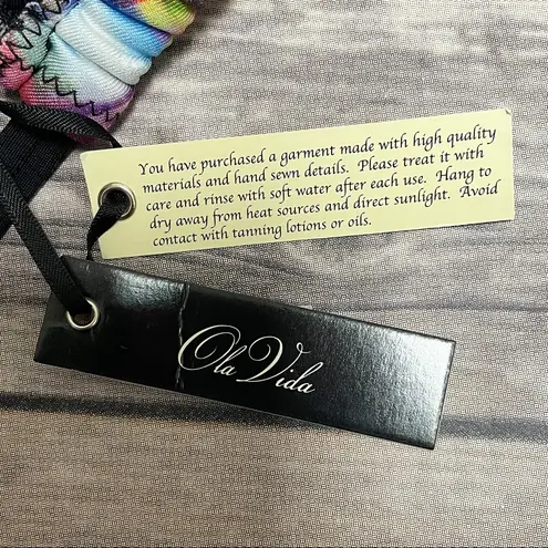 Ola Vida Blurred Geometric Plaid Sliding Triangle Halter Bikini Top NWT Small Black - Image 10