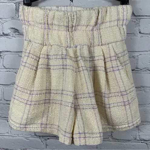 IRO Paris Oline Tweed Boucle Pullon Shorts Lined Ecru & Lavender XS FR34 US2 NWT