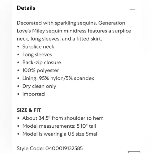 Generation Love Miley Sequin Mini Dress Champagne Size Small NWOT $385