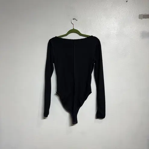 Free People  Black Sloane Long Sleeve Henley Bodysuit Sz M