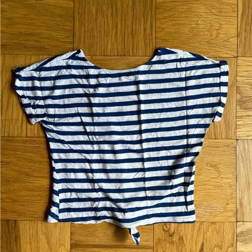 frame denim Frame cotton/linen blend relaxed fit tie front blue/white striped t-shirt XS EUC