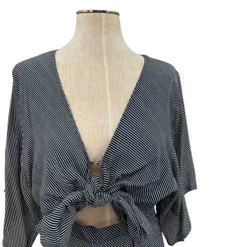 Faithfull the Brand Vinci Tie-Front Dress Cut Out Striped Navy Blue Size US 6