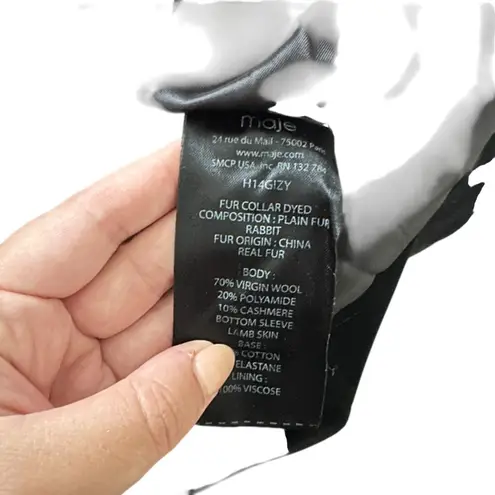 Maje Wool Peacoat Style Jacket Fur Collar Black Sz 38 (Medium)