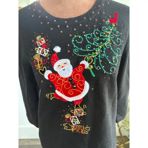 Jack B Quick Vintage Christmas Sweater Santa Presents Embroidered Size PS Black