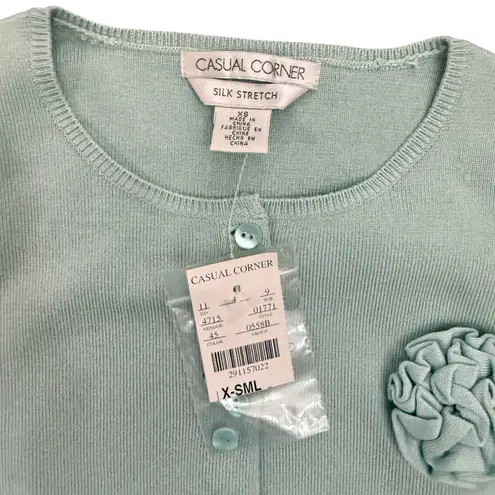 Vintage NEW Casual Corner Silk Stretch Cardigan XS Button Light Green Flower l