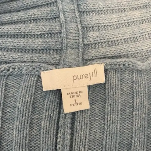 J. Jill Pure Size Large Petite Cardigan Blue Stone Drop Shoulder Ribbed Sweater