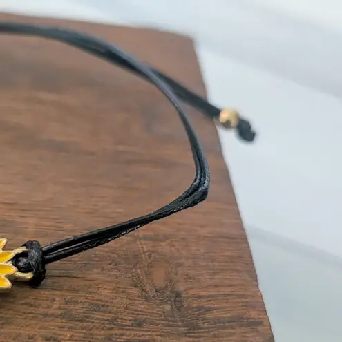 Sunflower Charm Adjustable Bracelet on Black Cord Yellow