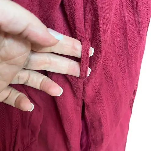 Champagne & Strawberry Midi Shirt Dress Size Medium Maroon Lace Pattern No Belt Red