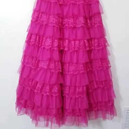 Masquerade Pink Tiered Strapless Lace Evening Dress Ball Gown