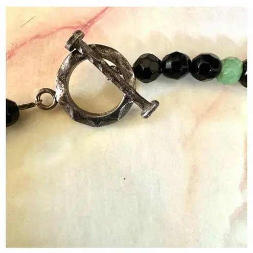 Sterling silver turquoise jade and onyx chunky artisan necklace Blue