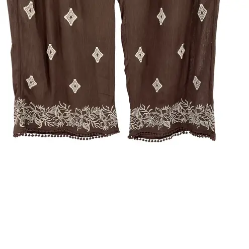 Sundance Le Meridien Pants Crop Embroidered Tasseled Brown Size Medium - Image 5
