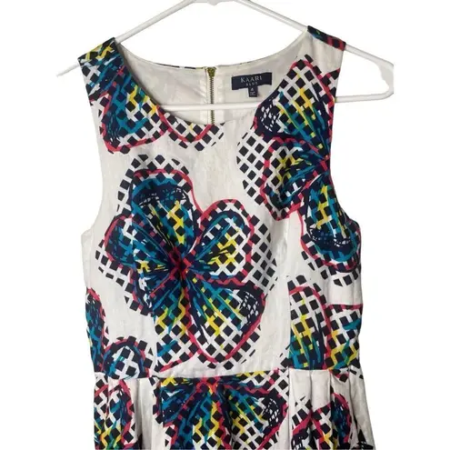 Kaari Blue Floral Geo 100% Linen dress, Size 4