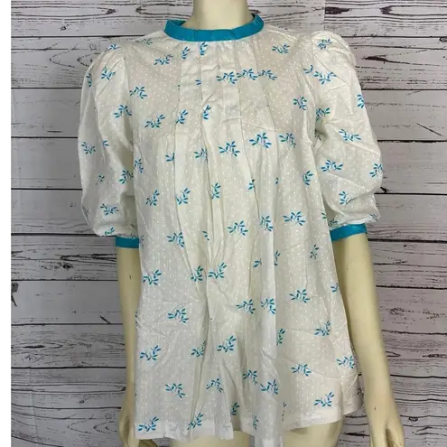 Handmade American Vintage top , white with blue flowers size small