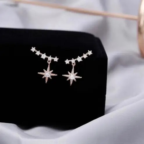 14K Rose Gold Plated Six Pointed Star Stud Earrings for Women