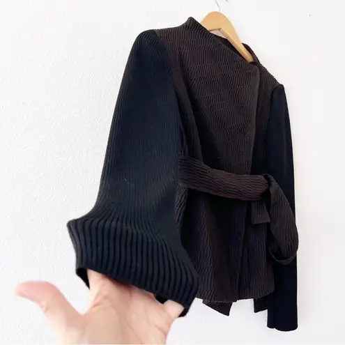 Piazza Sempione Side Snap Button Wool Blend Wrap Jacket in Brown Black