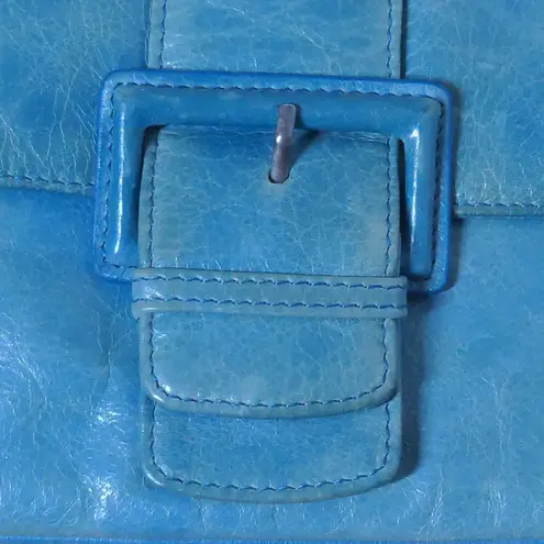 Hobo International Distressed Turquoise Buckle Leather Clutch Wristlet Handbag