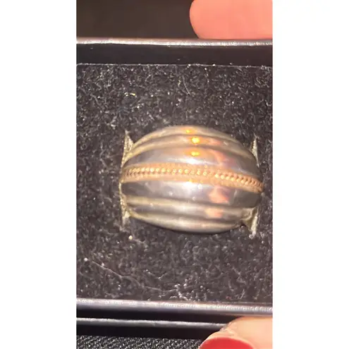 14K GOLD & 925 Silver Vintage Big Solid Dome Ring Sz 6.5