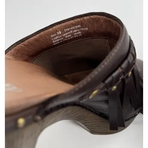 Dansko Deni Mules Clogs Shoes Womens Size US 39 EU Brown Leather Fringe