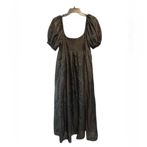 Moon River Black Swiss Dot Puff-Sleeve Maxi Dress Size Large