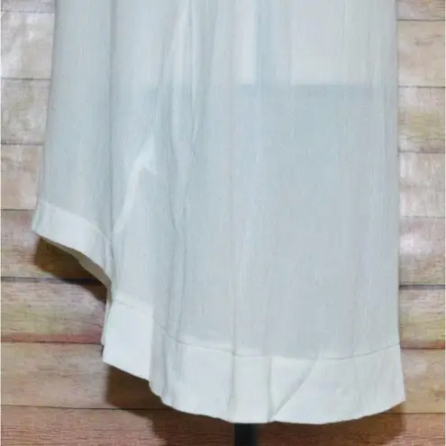 Ellen Tracy Size M Cream Very Short Sleeve Tunic Top Gauzy Cutout V-Neck Neutral