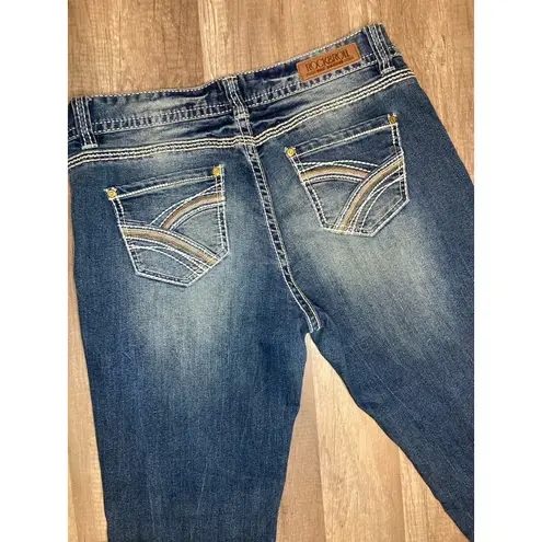 Rock & Roll Cowgirl Boyfriend Jeans Embellished Pockets Dark Fade Fits 31x34