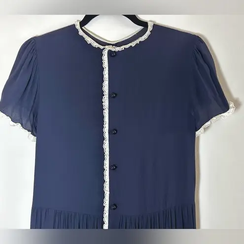 Miu Miu Navy Blue Dress with White lace Trim and buttons down the back