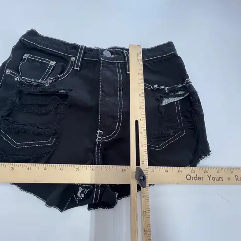 Carmar Shorts Womens 25 Black Distressed Frayed Hem High Rise Denim Grunge