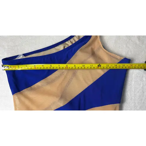 Norma Kamali One Shoulder One Piece Swimsuit Royal Blue Mesh Cutout XL