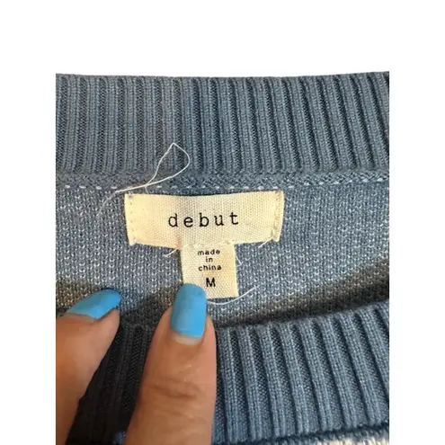 Debut Blue White Smiley Long Sleeve Crew Neck Cropped Knt Sweater Women Sz M