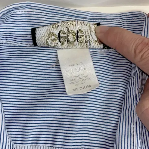 Vintage Western cowgirl blouse medium long sleeve pin stripe Americana top Blue