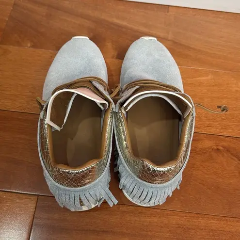 Esseutesse Baby Blue Suede Fringe Cyan Sneaker size 40 Gray