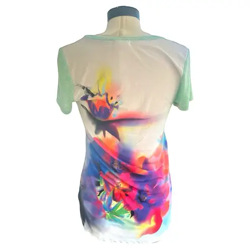 12PM by Mon Ami Vtg Y2K Dark Floral Blue Short Sleeve Shirt Sm Boho Indie Hippie