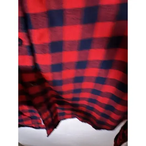 The American Dream Red And Navy Plaid Button Up Slim Fit Women's Shirt Size XL