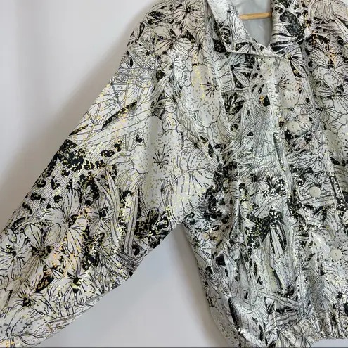 Vintage Jacket Coat Sparkle Floral Black White Bingo Night Grandma Vegas Gold Size XL